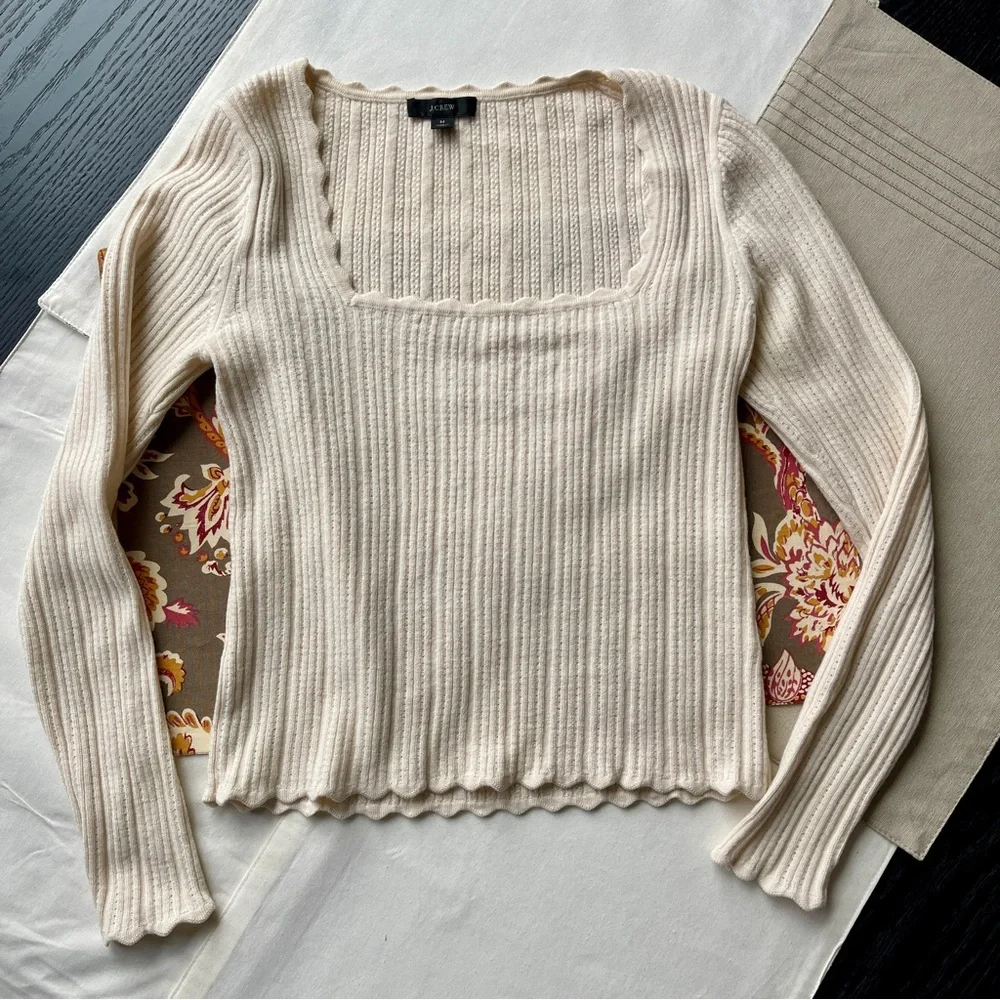Size XS J.Crew Scalloped Squareneck Pointelle Sweater $28 (Firm) $140
